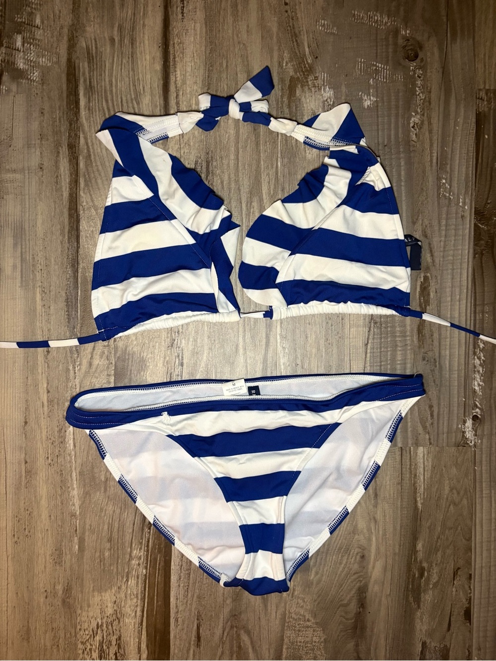 Ralph Lauren Blue and White Striped Halter Bikini